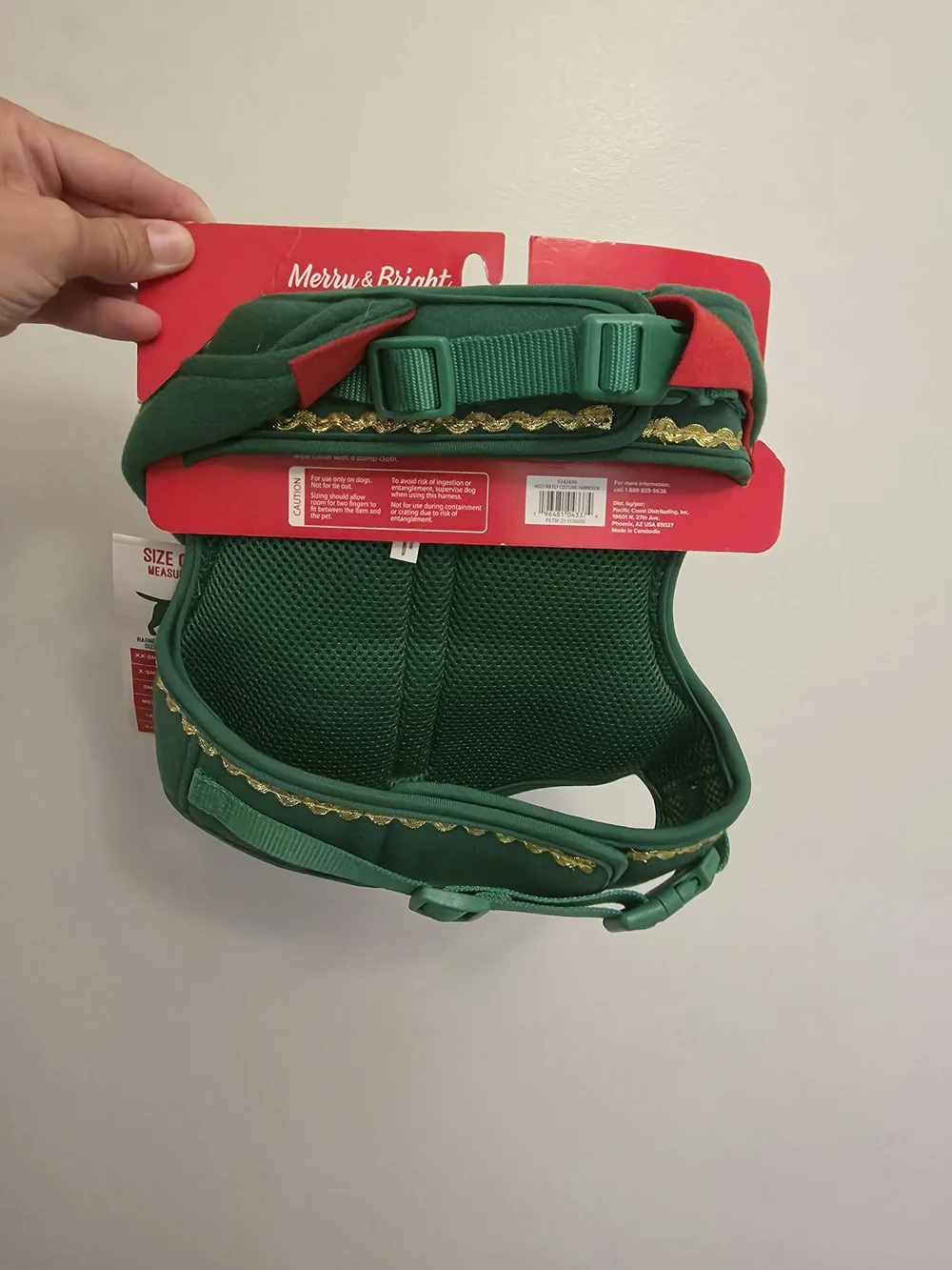 Merry & Bright Green and Red Elf Dog Comfort Vest Harness - Medium
